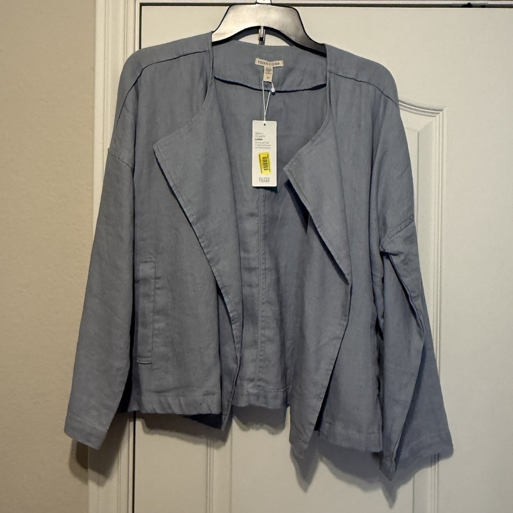 Eileen Fisher Lt. Blue Organic Linen Draped Open Front Jacket~S/P NWT - Picture 1 of 6